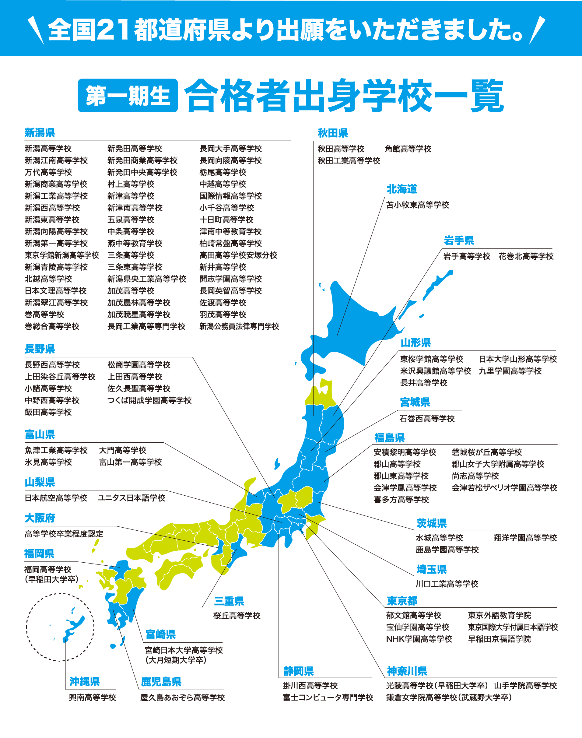 全国21都道府県より出願をいただきました